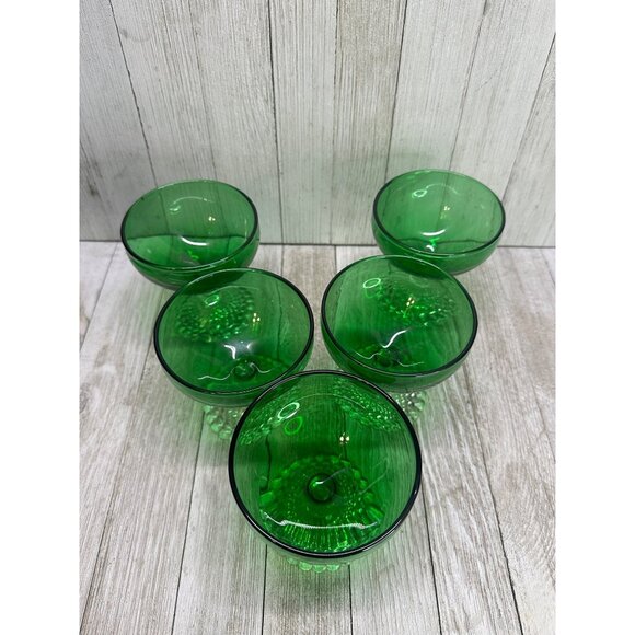 Vtg Anchor Hocking Forest Green Sherbet Clear Bubble Base Set of 5 Champagne - Picture 2 of 12